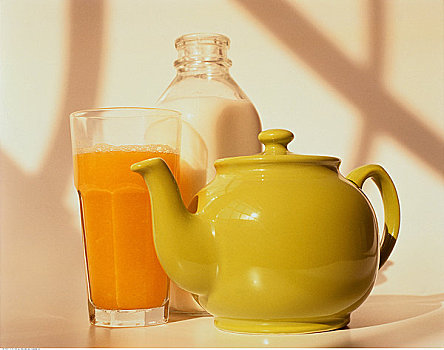 玻璃杯,橙汁,罐,牛奶,容器,茶