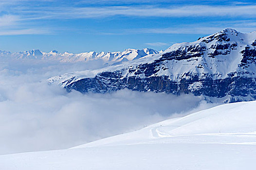 山,上方,雾,瓦莱,阿尔卑斯山,瑞士,欧洲