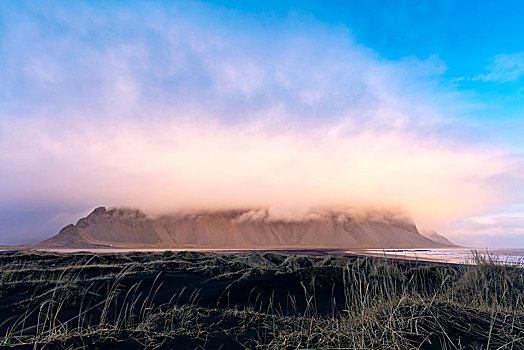 山,山丘,云,早晨,气氛,沙丘,正面,黑沙,冰岛,欧洲