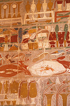 埃及,尼罗河,靠近,路克索神庙,哈采普苏特陵庙,小教堂,阿努比斯,涂绘,浮雕,雕刻