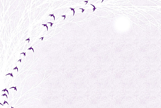 月上树梢,群鸟晚归,创意水彩背景素材