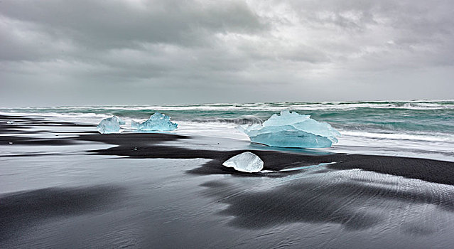 冰山,黑色,海滩,杰古沙龙湖,冰岛,欧洲