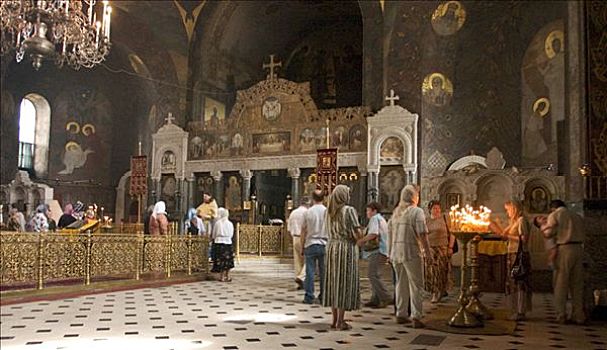 乌克兰,基辅,寺院,洞穴,信徒,祈祷,教堂,蜡烛,2004年
