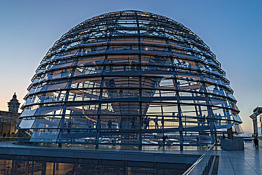 德国国会大厦,圆顶,黄昏,柏林,德国,欧洲