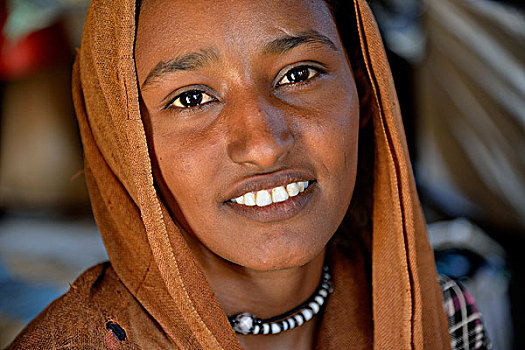 女孩,游牧,部落,头饰,头像,荒芜,努比亚,北方,苏丹