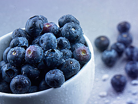 蓝莓,碗,水滴