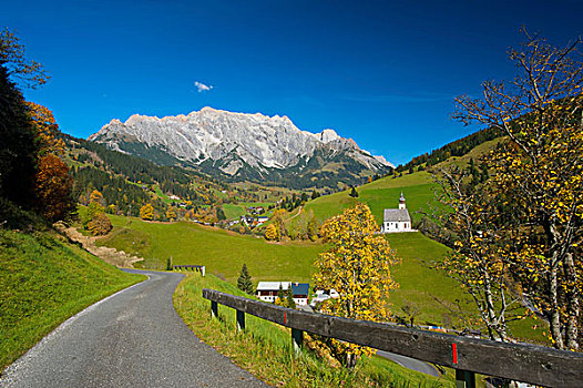 山谷,小教堂,山,背影,区域,萨尔茨堡,奥地利,欧洲