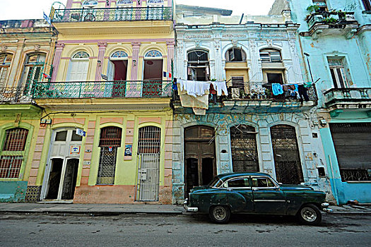 古巴,哈瓦那,老,美洲,汽车,驾驶,殖民地,街道