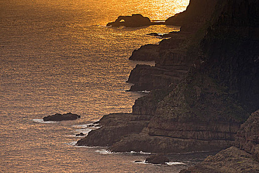 悬崖,海洋,夜光,靠近,法罗群岛,丹麦,欧洲