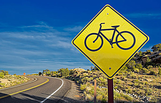 黄色,自行车,穿过,标识,峡谷地国家公园,犹他,美国