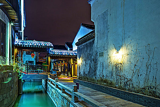 夜景,传统建筑,靠近,河