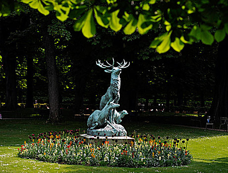 杜鹿,母鹿,鹿,铜像,卢森堡,花园,巴黎,法国,欧洲