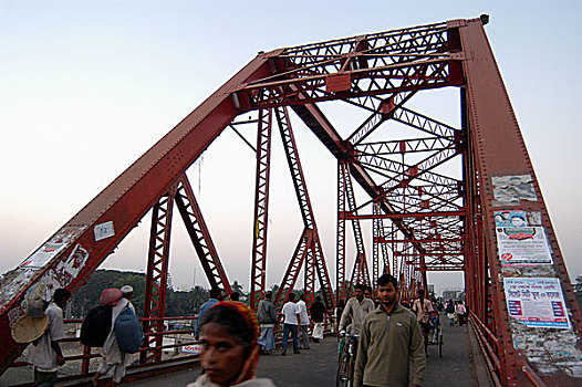 桥,河,孟加拉,阿萨姆邦,一月,2008年