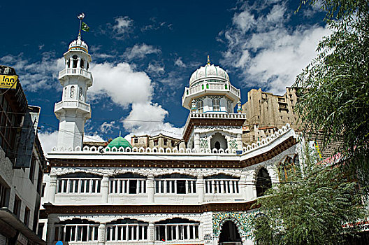 贾玛清真寺,列城,宫殿,后面,喜马拉雅王国,拉达克,地区,查谟-克什米尔邦,印度,高度