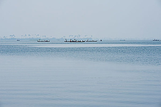 船,泻湖,地区,喀拉拉,印度