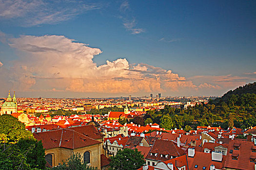 布拉格,屋顶,城堡,山,捷克共和国
