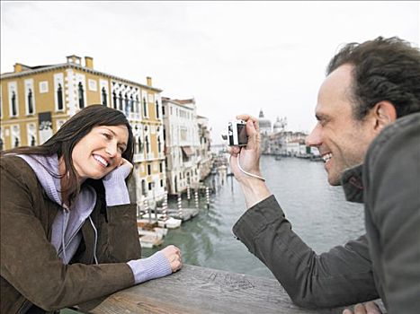 男人,照相,女人,大运河,威尼斯,意大利