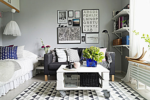 灰色,白色,室内,彩色,瑞典,学生,公寓,床,休息区