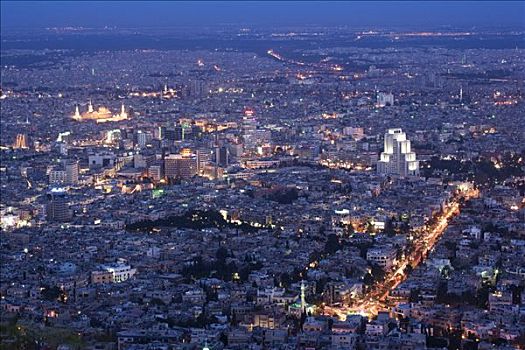 中心,大马士革,黄昏,叙利亚