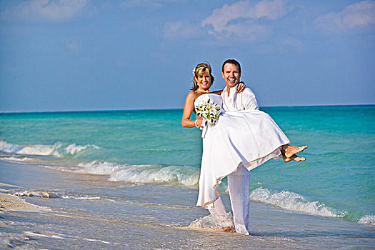 新郎,新娘,海滩