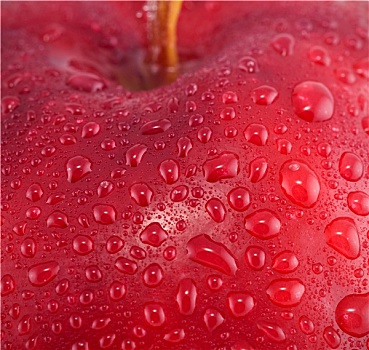 红苹果,水滴,微距