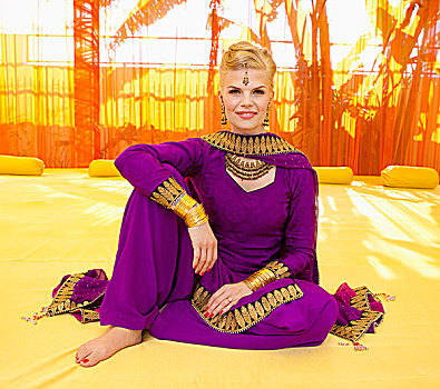女人,肖像,金发,戴着,紫色,纱丽,旁遮普,印度