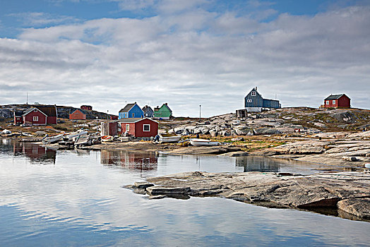 遥远,渔村,崎岖,水岸,格陵兰