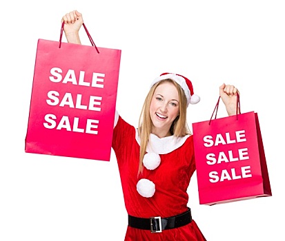女人,圣诞聚会,连衣裙,拿着,向上,购物袋,展示,三个,销售,文字