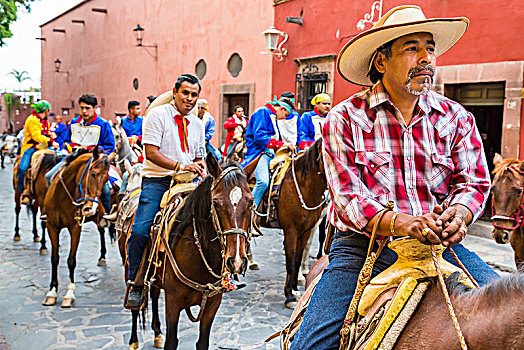 男人,骑,历史,马背,游行,庆贺,墨西哥人,独立日,圣米格尔,墨西哥