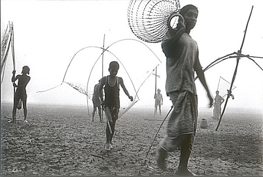 渔民,捕鱼,人造品,孟加拉