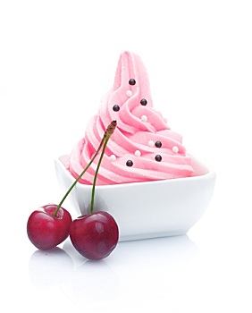 冰镇酸奶,甜点,成对樱桃