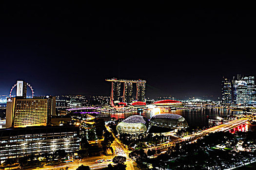夜景,建筑,围绕,码头,湾,新加坡
