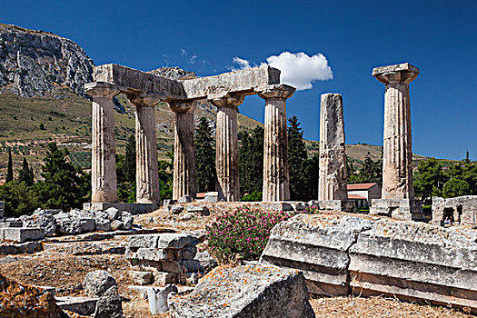 希腊,伯罗奔尼撒半岛,科林斯地峡,古老,阿波罗神庙