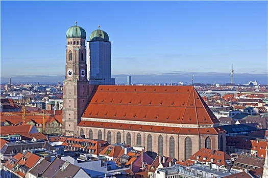 俯视,慕尼黑,漂亮,天气,圣母教堂