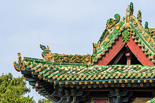 古建筑檐脊斗角琉璃构件,山西省洪洞广胜寺