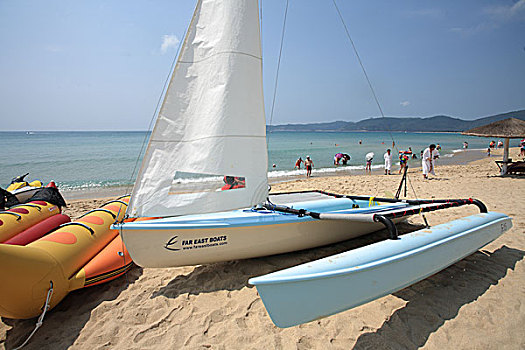 帆船,海滩,蓝天