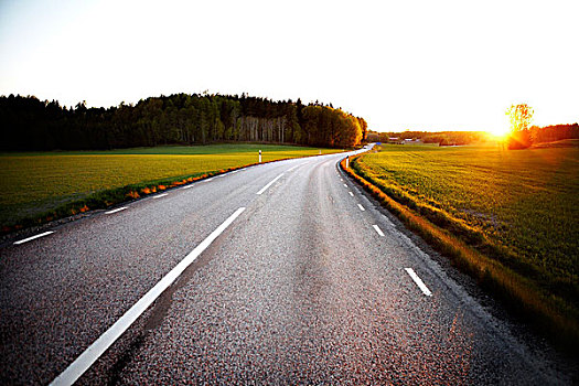 乡村道路,日落,瑞典