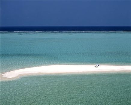 航拍,孤单,阳伞,沙子,堤岸,泻湖,青绿色,水,马尔代夫,印度洋