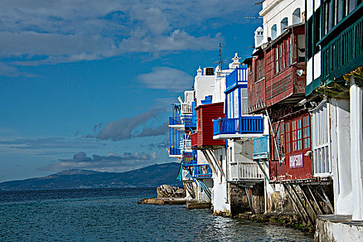 希腊,基克拉迪群岛,米克诺斯岛,小威尼斯,区域,彩色,房子,爱琴海,大幅,尺寸