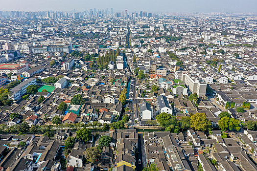 航拍江苏苏州平江历史文化街区平江路