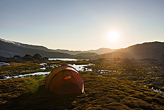 帐篷,山地,风景,格陵兰,北美