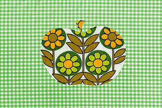 花,苹果,绿色,格子布,背景