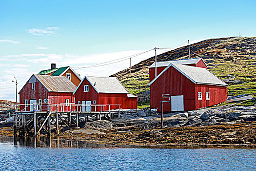 传统,挪威,海滨城镇,红色,木屋