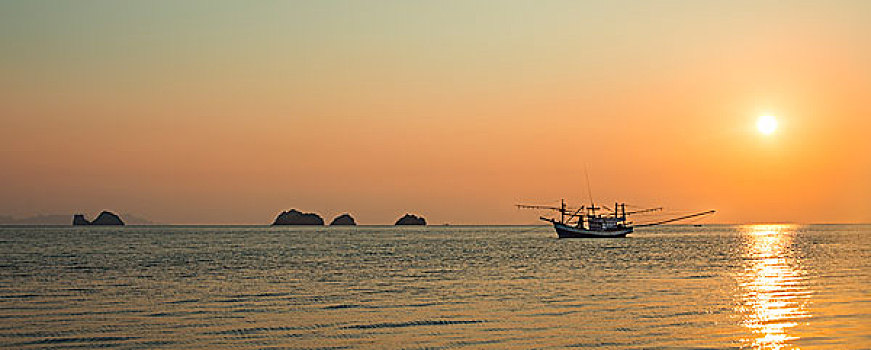 船,海中,日落,正面,小,岛屿,苏梅岛,海湾,泰国,亚洲