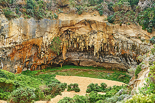 洞穴,背影,湖,峡谷,海洋,道路,坎贝尔港国家公园,维多利亚,澳大利亚,大洋洲