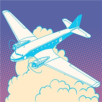 飞机,云,旧式,复古,旅行,飞行