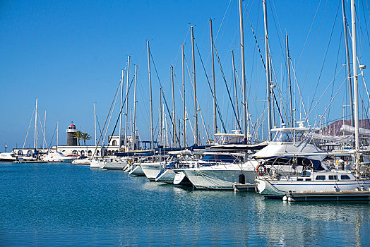 帆船,码头,普拉亚布兰卡,兰索罗特岛,加纳利群岛,西班牙,欧洲