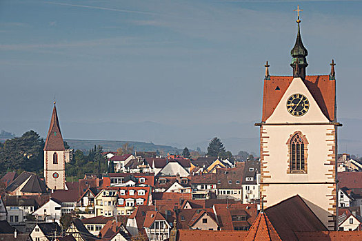 德国,巴登符腾堡,区域,俯视图,教堂,城镇,秋天