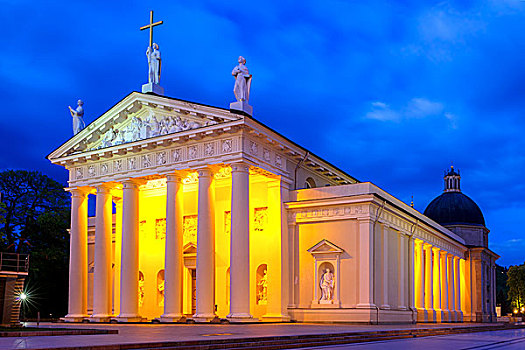 大教堂,维尔纽斯,晚上,立陶宛