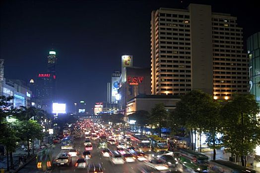 大城市,重,交通,夜晚,主路,道路,曼谷,泰国,东南亚